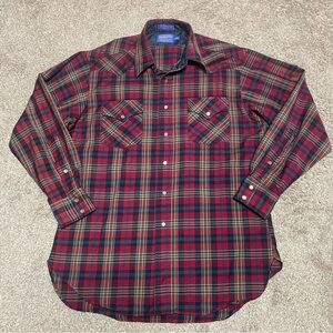 Men’s Sir Pendleton Wool Pearl Snap Western Plaid Shirt Size L Tall